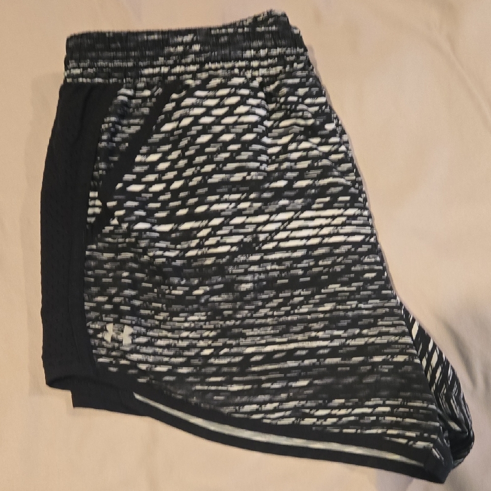 Under Armour Black and White Athletic Shorts with Geometric Design